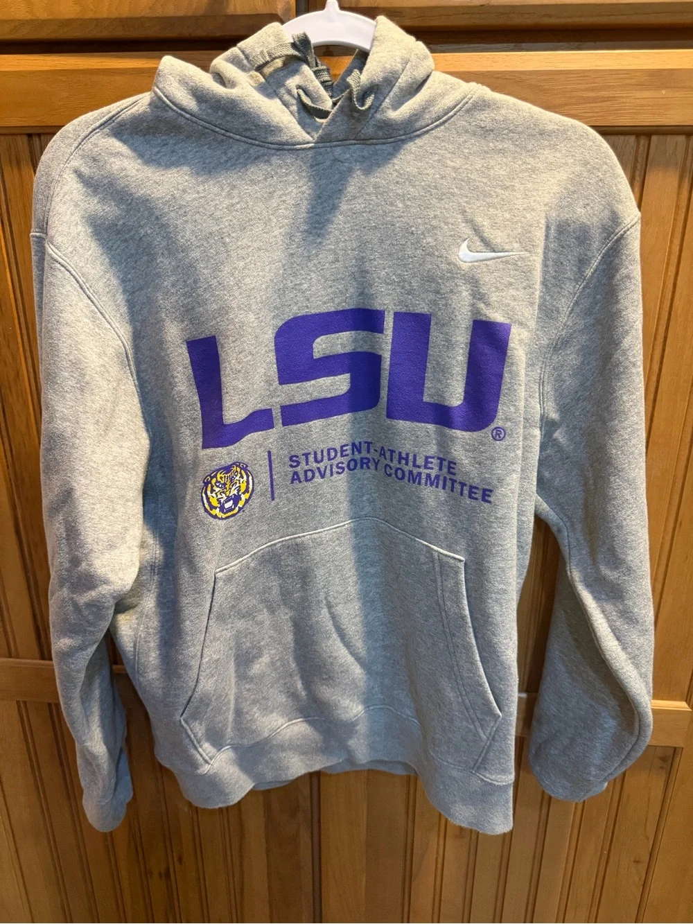 Nike Gray Hoodie with Purple LSU Graphic